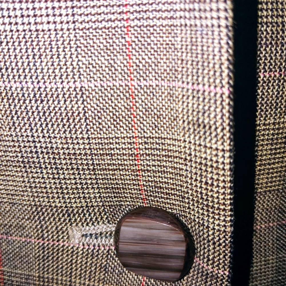 BILL BLASS 8 M/L HERRINGBONE BROWN TAN WOOL MODERN VTG TAILORED FIT SKIRT SUIT - Picture 8 of 14